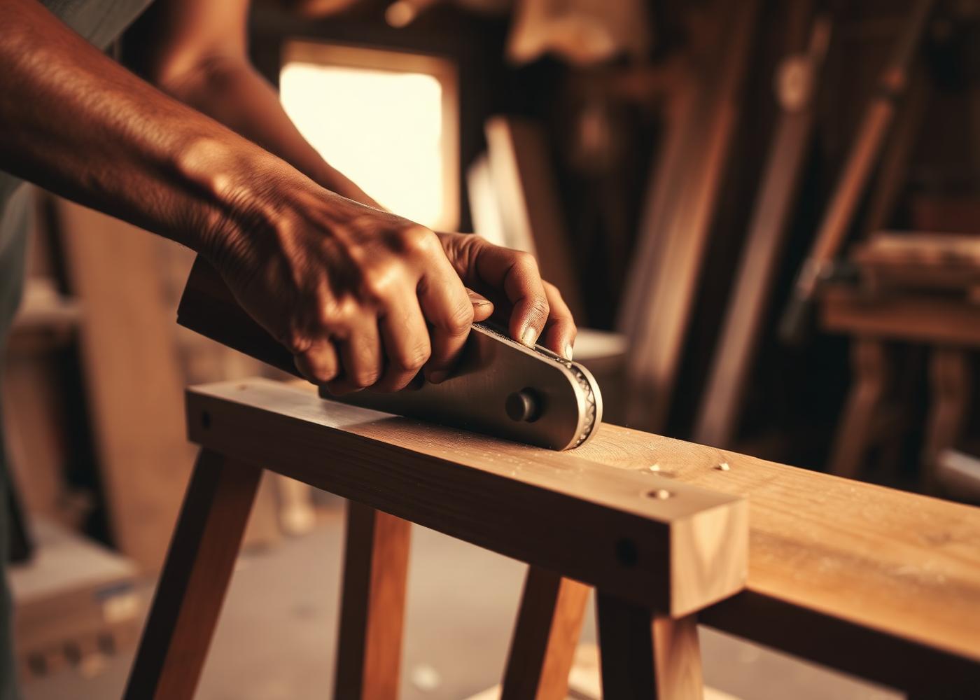 A craftsman hand-finishing a wooden piece